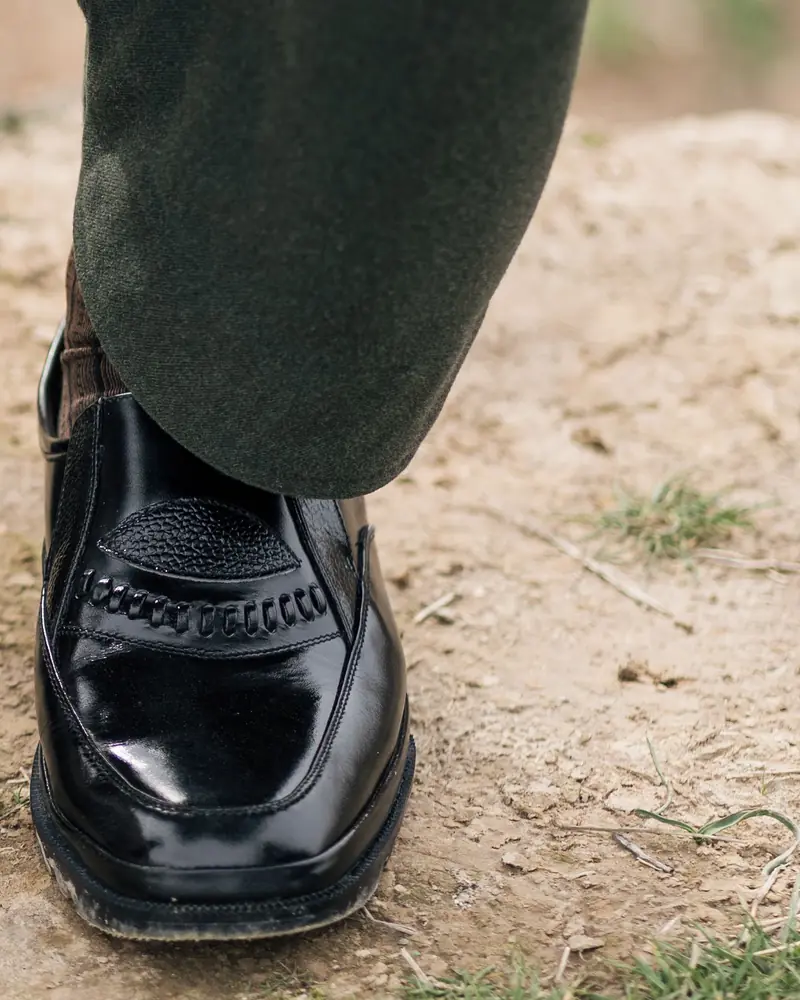 Black Peshawari chappal, close up